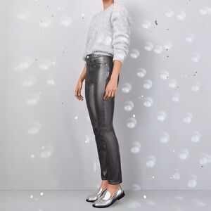 {LOFT} “The Curvy Skinny" Coated Pewter Metallic High Rise Sparkle Denim Jeans